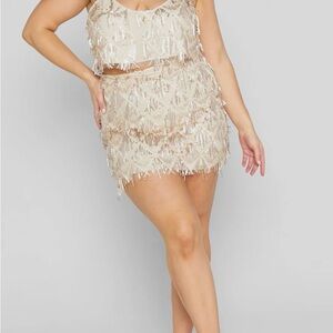 Showpo KHRIZZA MINI SKIRT Sequin Diamond Mesh Skirt in Gold - size 14 - NWT